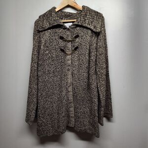 Carolyn Taylor Knit Cardigan Sweater Women Size XL Brown Collared Preppy Winter